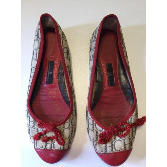Carolina Herrera Women Cloth Ballet Flats Logo Print Comfort Round Toe Size 39 - Picture 1 of 8
